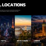 Fast and Furious Template - Global locations slide with five city photo cards labeled Los Angeles to Abu Dhabi