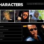 Fast and Furious Template - Main characters slide with portrait cards, crew checklist, and cinematic cast photo