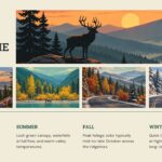 Great Smoky Mountains Best Time to Visit Template – seasonal guide with elk sunset banner and four teal-labeled spring-to-winter content blocks