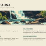 Great Smoky Mountains Flora & Fauna Template – biodiversity fact grid with waterfall banner highlighting bears, wildflowers, and old-growth forest