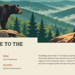 Great Smoky Mountains National Park Google Slides Template – stats overview with illustrated bear scene and four key park facts in a grid