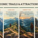 Great Smoky Mountains Iconic Trails & Attractions Template – four illustrated vertical cards showcasing Clingmans Dome, Cades Cove, and more