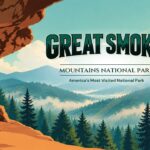 Great Smoky Mountains National Park Template – vintage WPA-style cover with terracotta cliffs, teal sky, and bold forest-green title