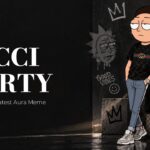 Gucci Morty Meme Template - Cover slide with stylized Morty in Gucci outfit leaning on luxury car