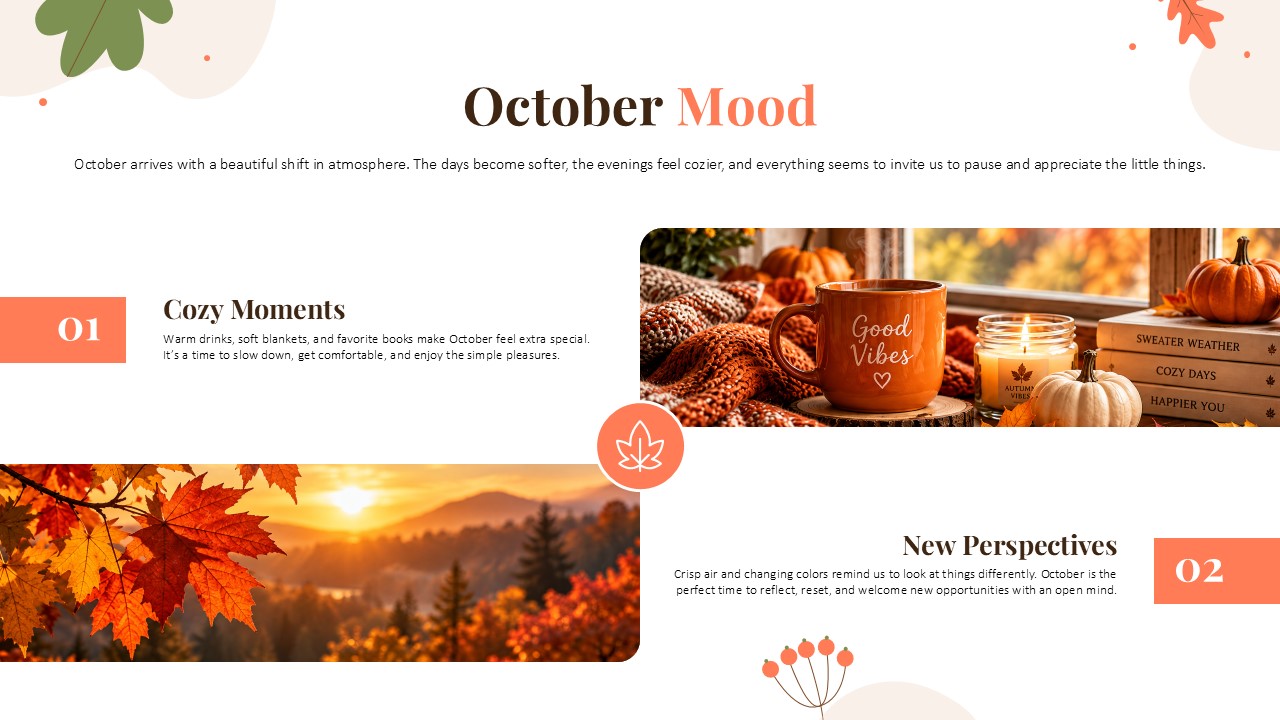 Hello October Bucket List Template - Numbered activity slide with pumpkin and cozy autumn flat lay photo