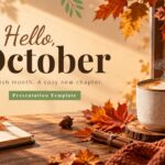Hello October Google Slides Template - Welcome intro slide with photo collage and autumn lifestyle imagery