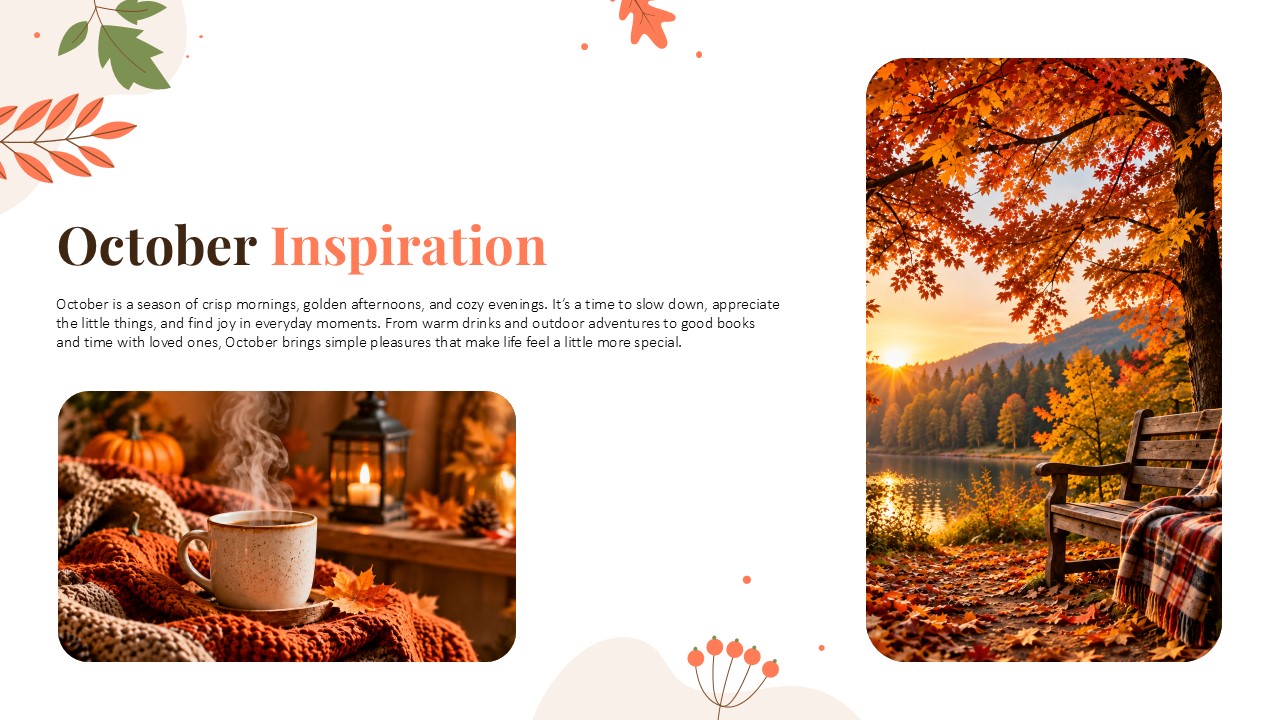 Hello October Reset Template - Two-point fresh start slide with routine refresh tips and autumn lifestyle photos