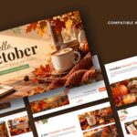 Hello October Template - Autumn cover slide with cozy latte, fall leaves, and bold seasonal typography