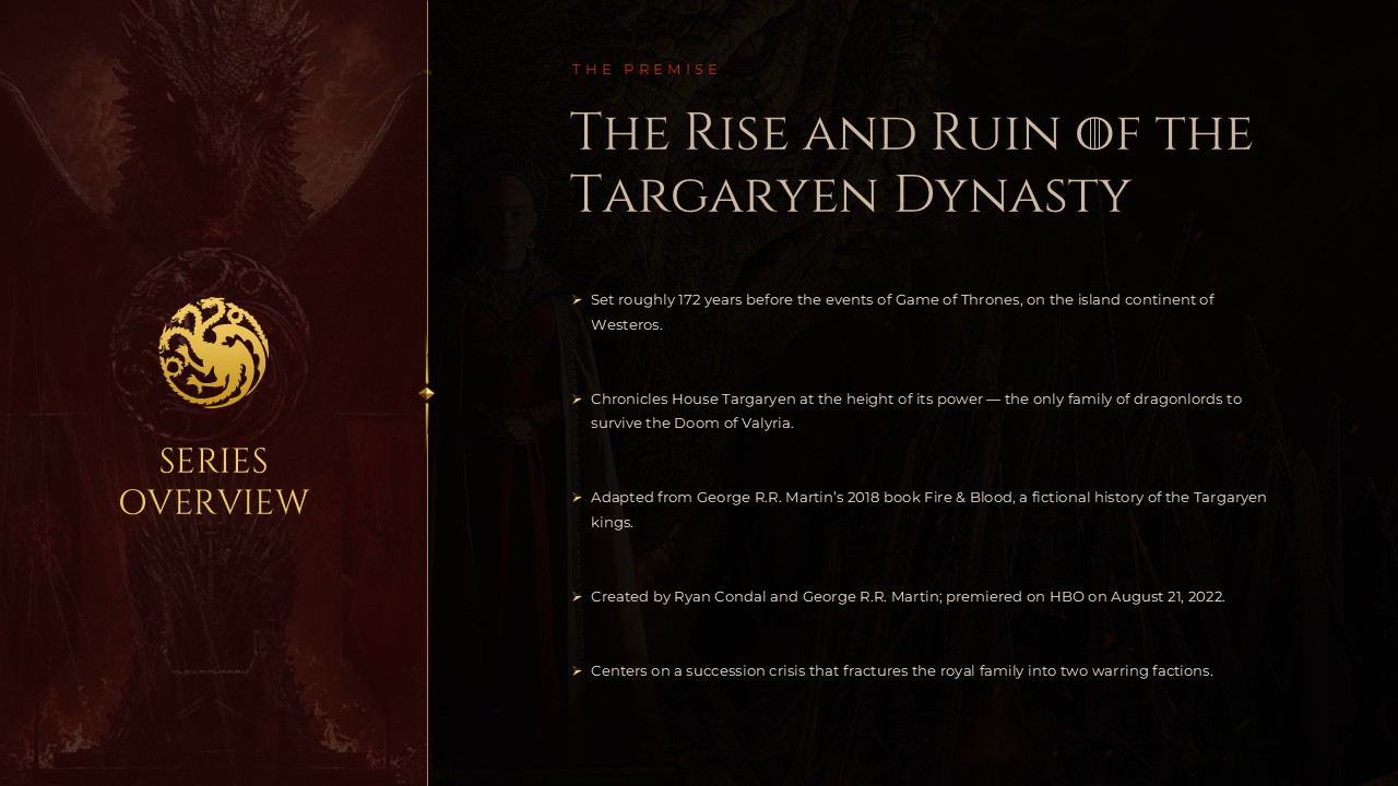 House of the Dragon Series Overview - premise intro slide