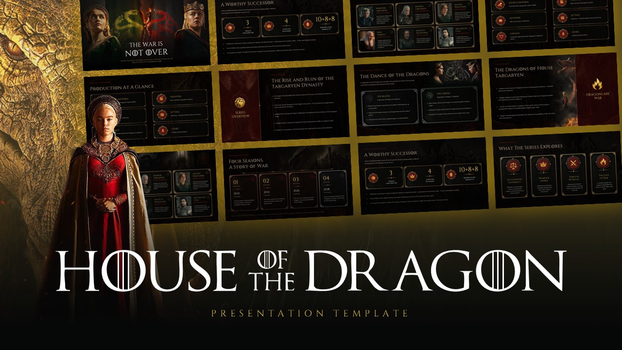 House of the Dragon Presentation Template - dark fantasy cover slide