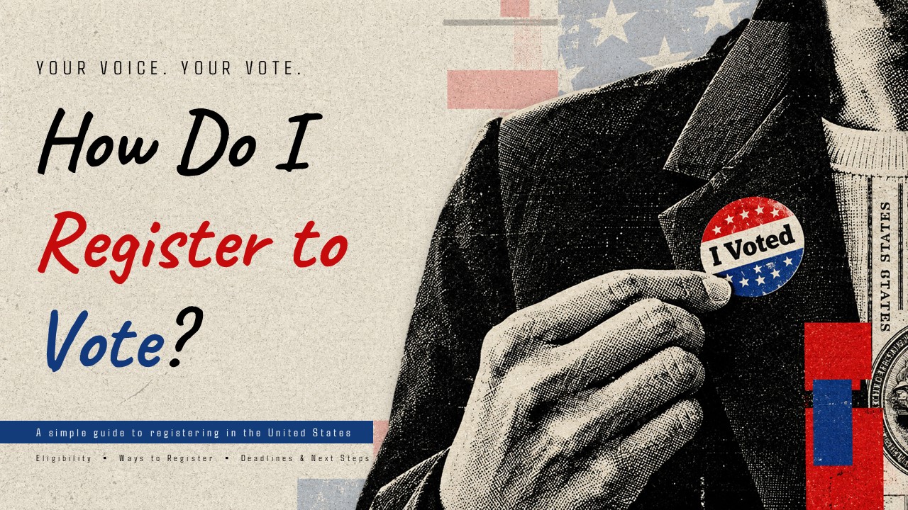 How Do I Register to Vote Template - Title slide to open a voter registration presentation with impact