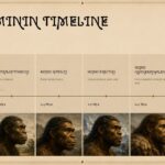 Human Evolution Template - dark two-panel slide comparing bipedalism stats and brain size data from 450cc to 1,350cc
