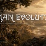 Human Evolution Template - parchment intro slide with icon list, Dobzhansky quote, and March of Progress silhouette illustration