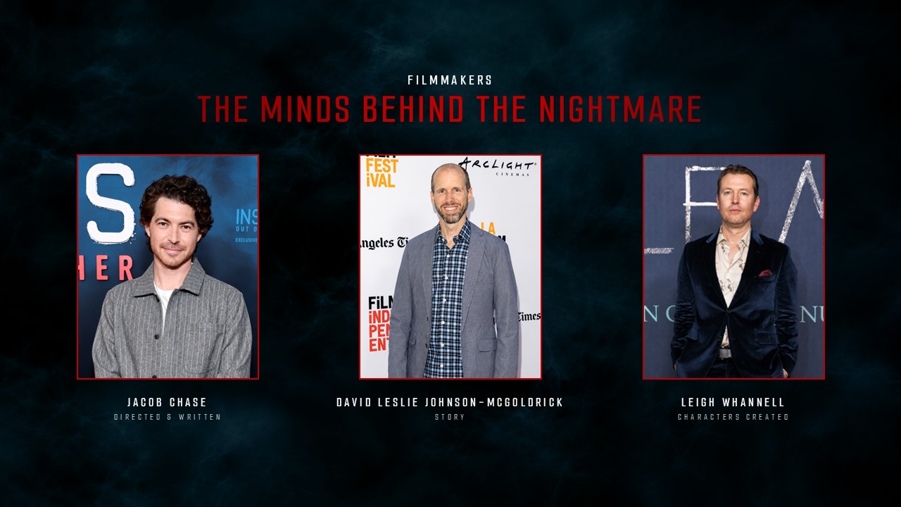 Insidious 6 Filmmakers Slide - three red-framed director and writer portraits with name and role credits on dark background