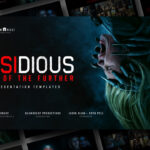 Insidious 6 Google Slides Template - fanned deck preview showing 10 dark cinematic horror presentation slides