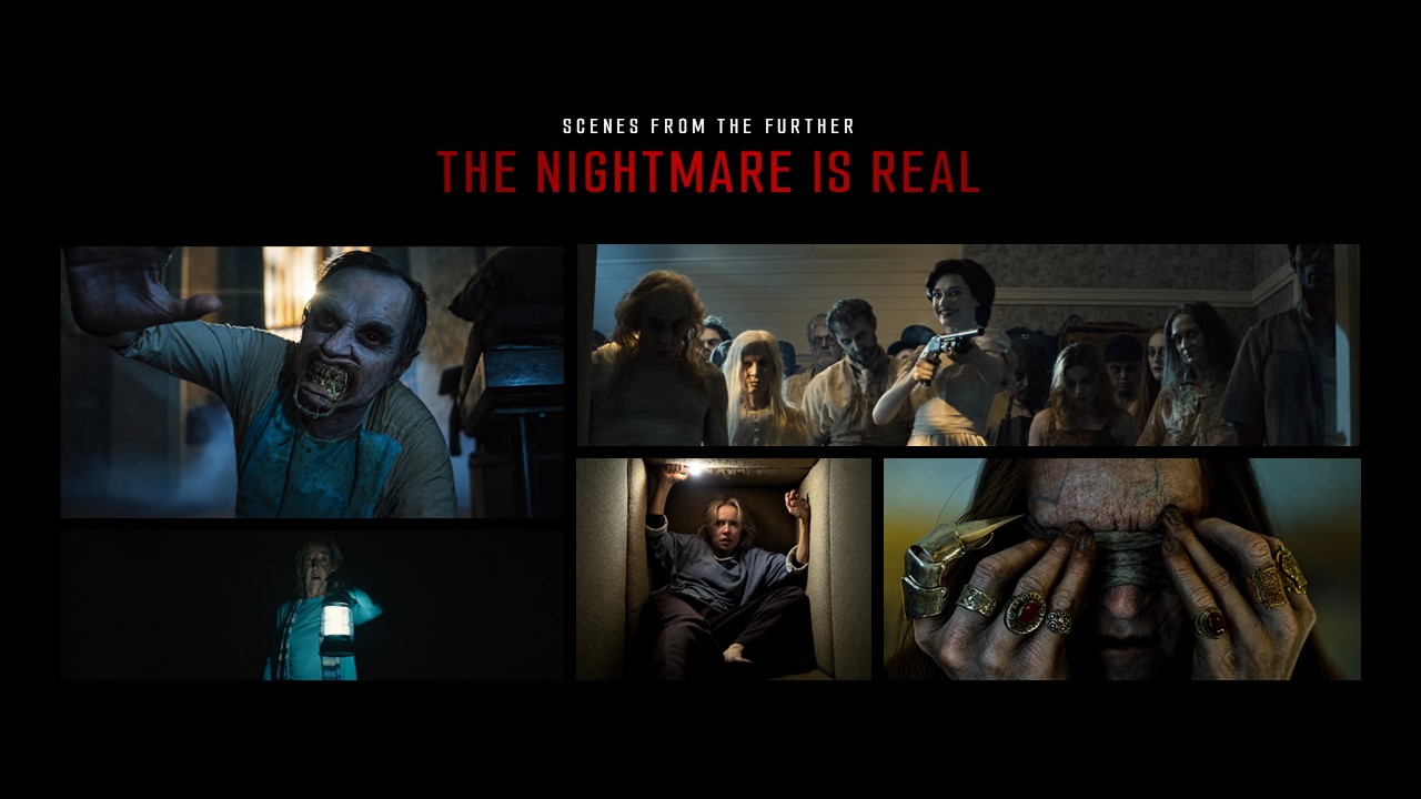 Insidious 6 Scene Gallery Slide - five-image asymmetric horror stills grid with red headline and section label