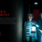 Insidious 6 Synopsis Slide - teal-lit corridor scene with red headline, body text, and Watch Trailer CTA button