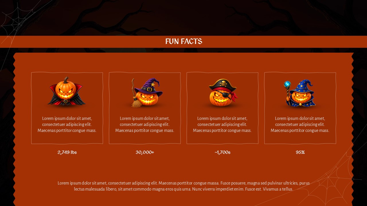 Jack-O-Lanterns Halloween Template - Stats slide to share four Halloween pumpkin fun facts