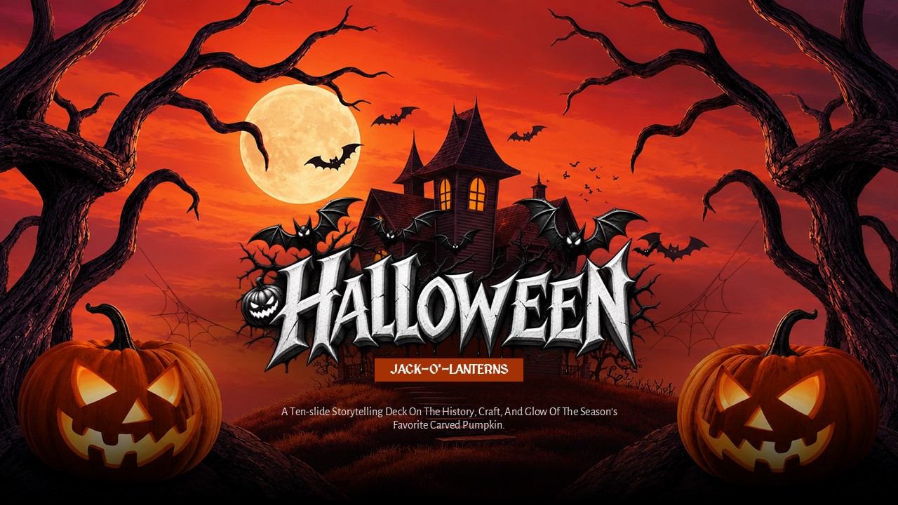 Jack-O-Lanterns Halloween Template - Title slide to open a spooky seasonal presentation