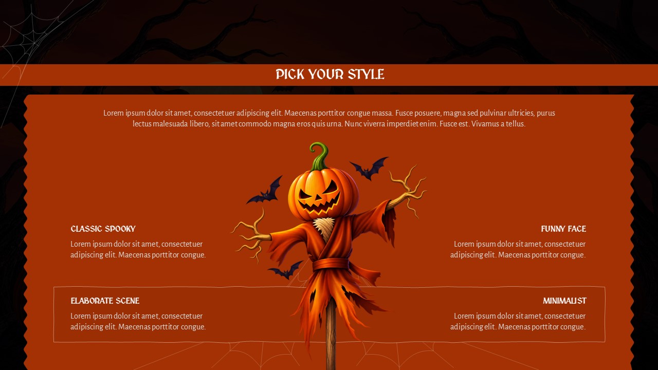 Jack-O-Lanterns Halloween Template - Style slide to present four pumpkin carving aesthetics