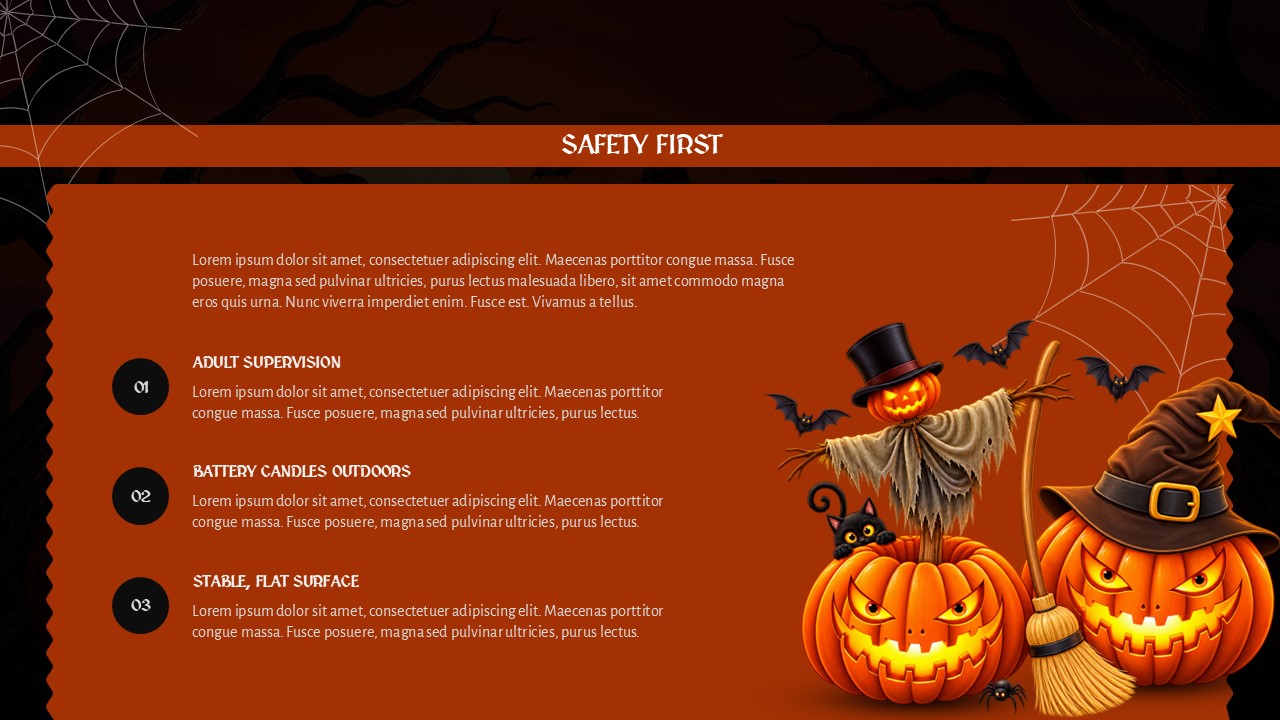 Jack-O-Lanterns Halloween Template - Safety slide to communicate three pumpkin carving guidelines