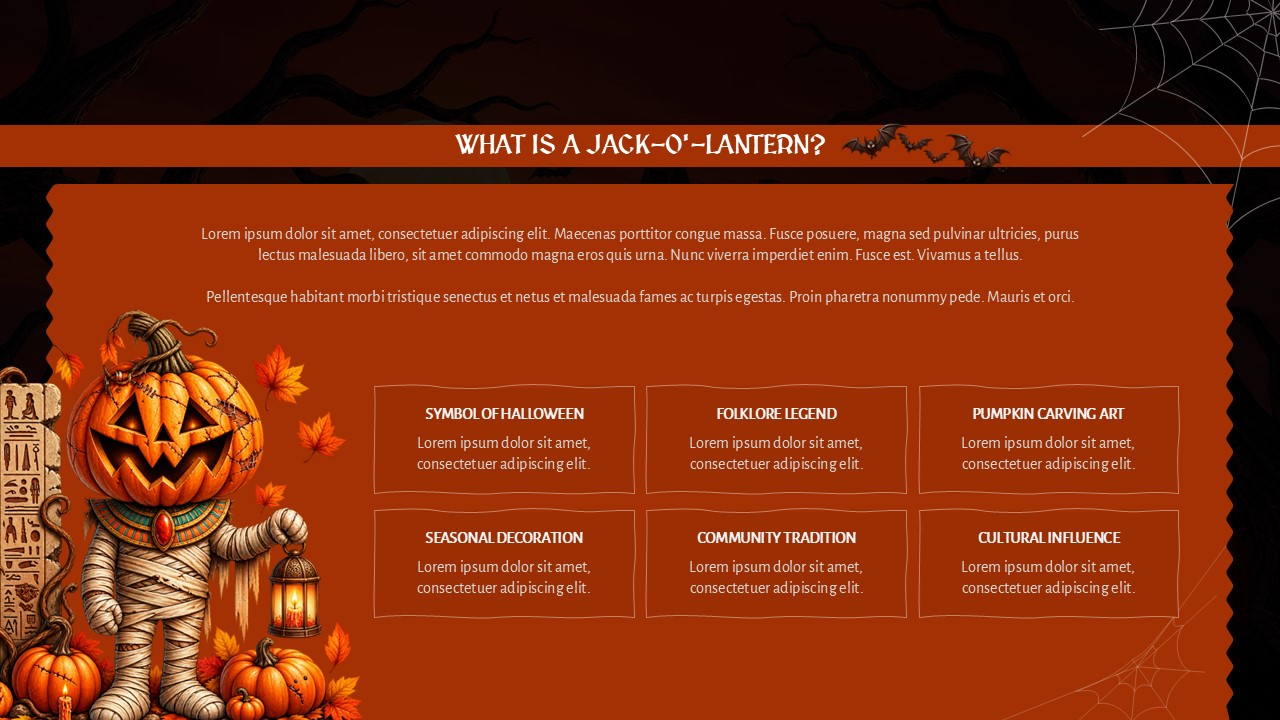 Jack-O-Lanterns Halloween Template - Definition slide to introduce six key pumpkin concepts