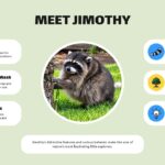 Jimothy The Raccoon Google Slides Template - Hub-and-spoke character profile infographic on sage green background