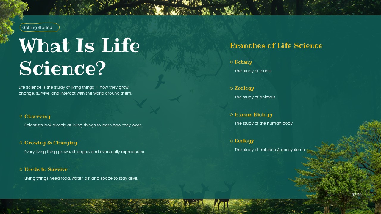 Life Science Template - Comparison slide to distinguish living vs. non-living things for elementary science lessons