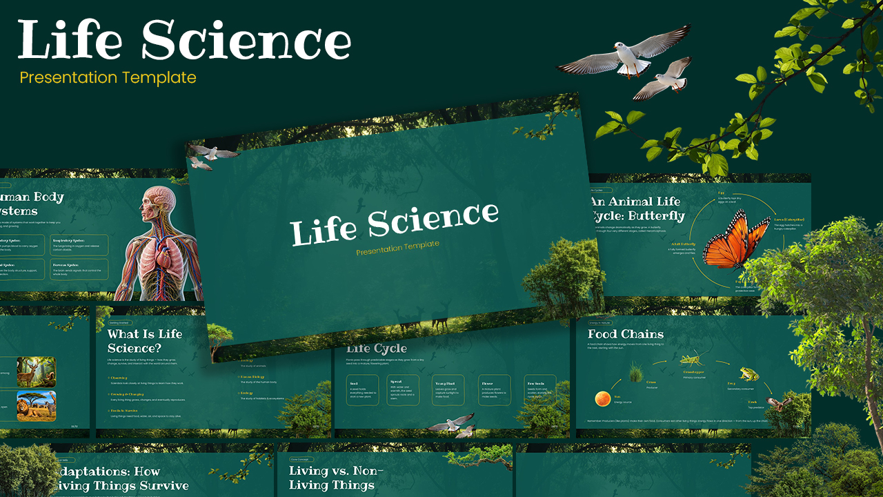 Life Science Presentation Template - 11-slide nature-themed Google Slides & PowerPoint deck for science educators