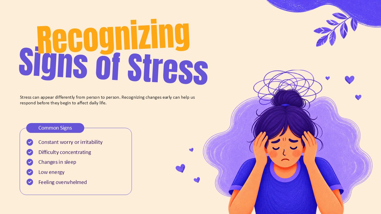 Mental Health Template - Recognizing Signs of Stress Checklist Slide
