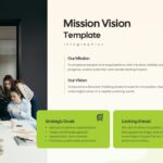 Mission Vision Infographic - Split-screen photo layout pairing team photography with Mission, Vision, and Strategic Goals content