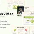 Mission Vision Infographic Template - Marketplace preview showcasing 6 slides in cream, lime green, and coral tones