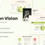 Mission Vision Infographic Template - Marketplace preview showcasing 6 slides in cream, lime green, and coral tones