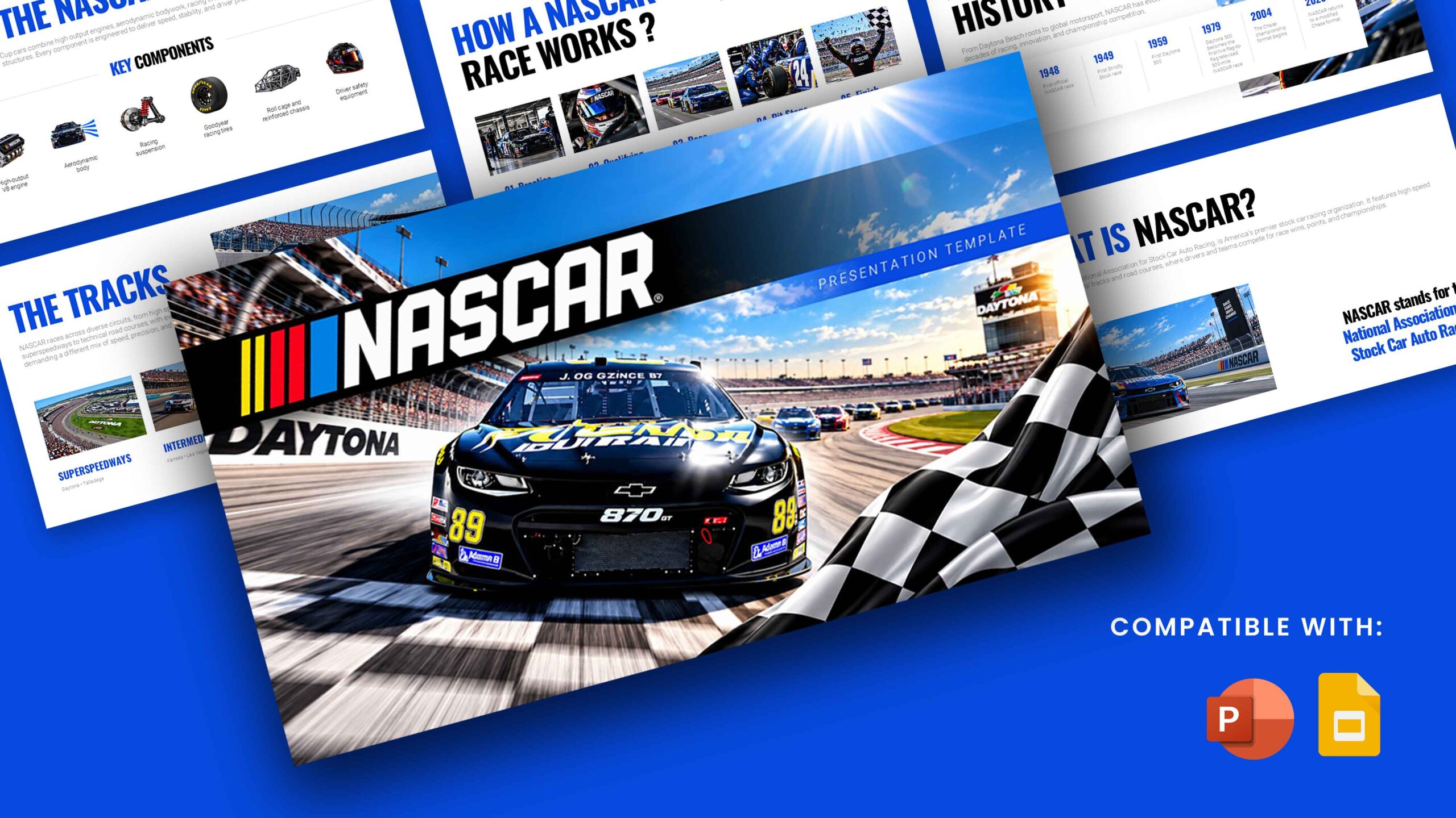 NASCAR Presentation Template - dramatic racing cover slide
