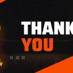 NBA Schedule 2027 Thank You closing slide - Larry O'Brien Trophy image with bold white and orange thank you text