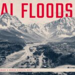 Nepal Flood Google Slides Template - Cause-and-effect explainer slide with three-step glacier-to-flood sequence and editorial photography
