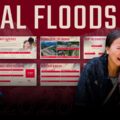 Nepal Flood Template - Cinematic cover slide with bold 'NEPAL FLOODS' headline over aerial Himalayan river valley photography