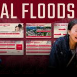 Nepal Flood Template - Cinematic cover slide with bold 'NEPAL FLOODS' headline over aerial Himalayan river valley photography