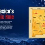 New America Map Template - two-column regional slide with descriptive text and vintage-style New Mexico map graphic