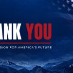 New America Map Template - closing slide with large THANK YOU typography, Capitol Building silhouette, and red divider line