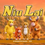 Niu Lai Movie Template - Two-column overview slide with hero character, info cards, and film stills