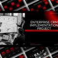 Enterprise CRM Implementation Project Template - multi-slide preview with dark theme, red accents, and bar charts