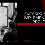 Enterprise CRM Implementation Project Template - dark cover slide with red gradient, bold white title, and subtitle text