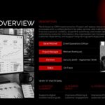Project Overview Template - two-column slide with sponsor details, status labels, and four-column strategic rationale section