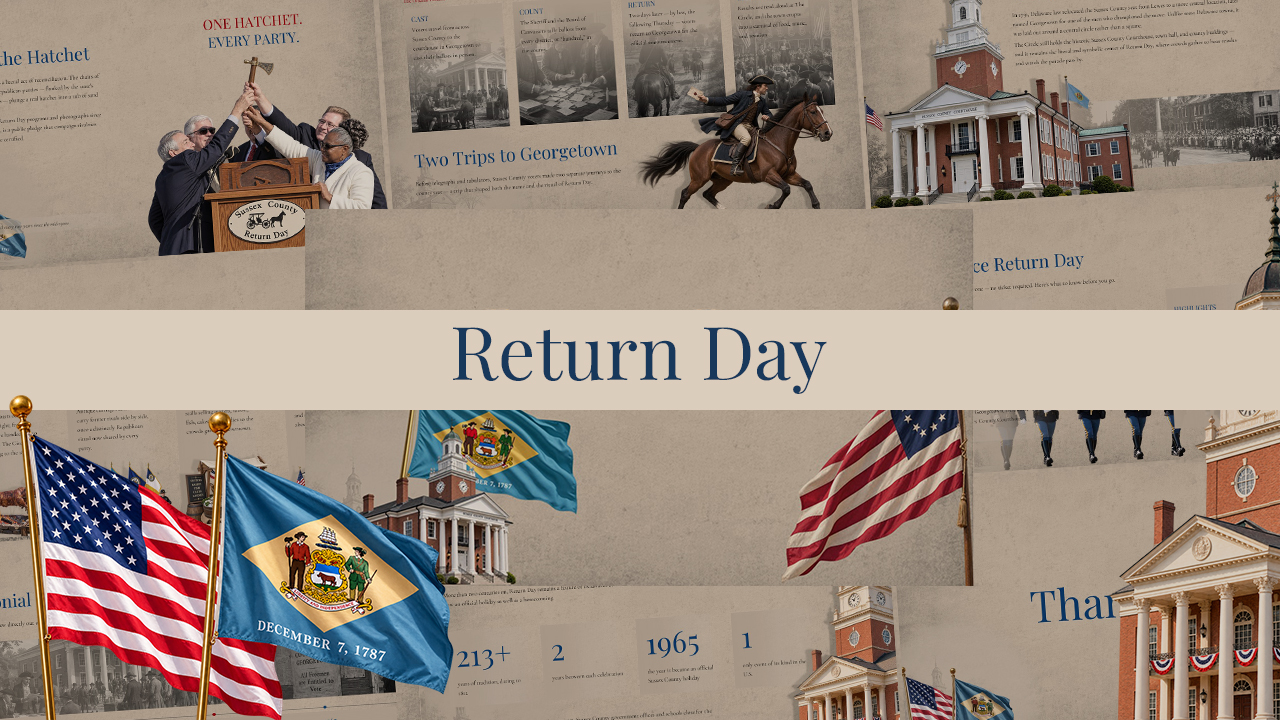 Return Day Template - Cover slide to open a Delaware civic history presentation with vintage parchment style