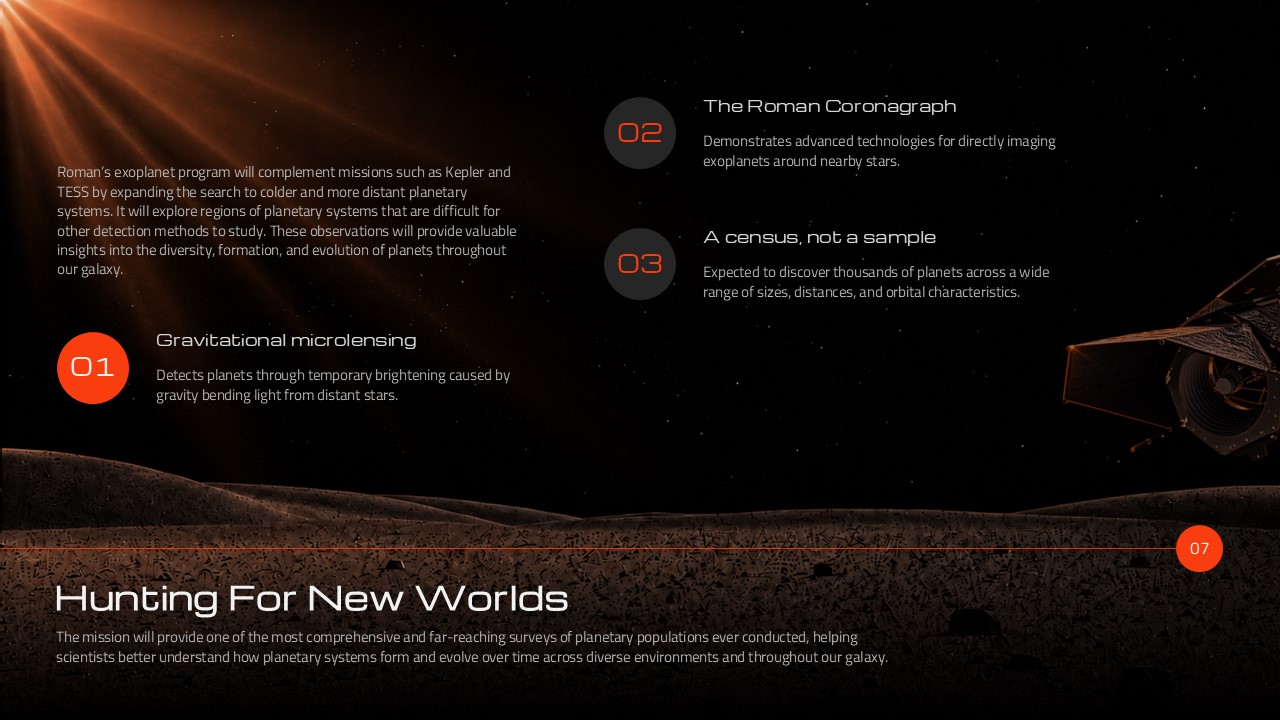 NASA Roman Series - exoplanet hunting three approaches slide