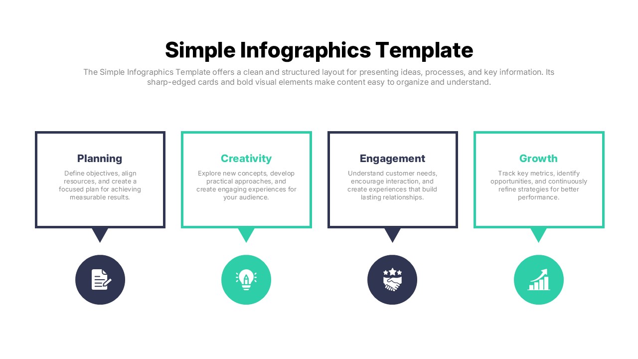 Simple Infographics Template - visualize 4-stage process flows with arrow and icon cards