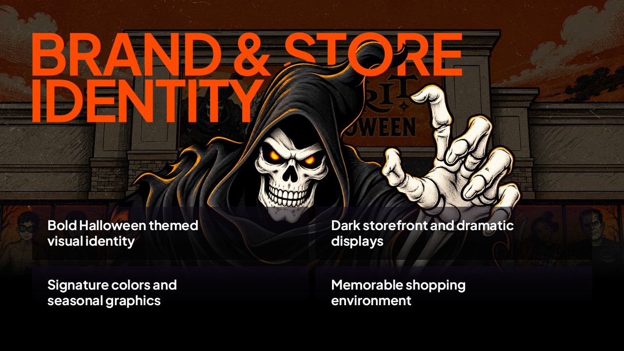 Spirit Halloween Template - Brand identity slide to present your store's visual and design pillars