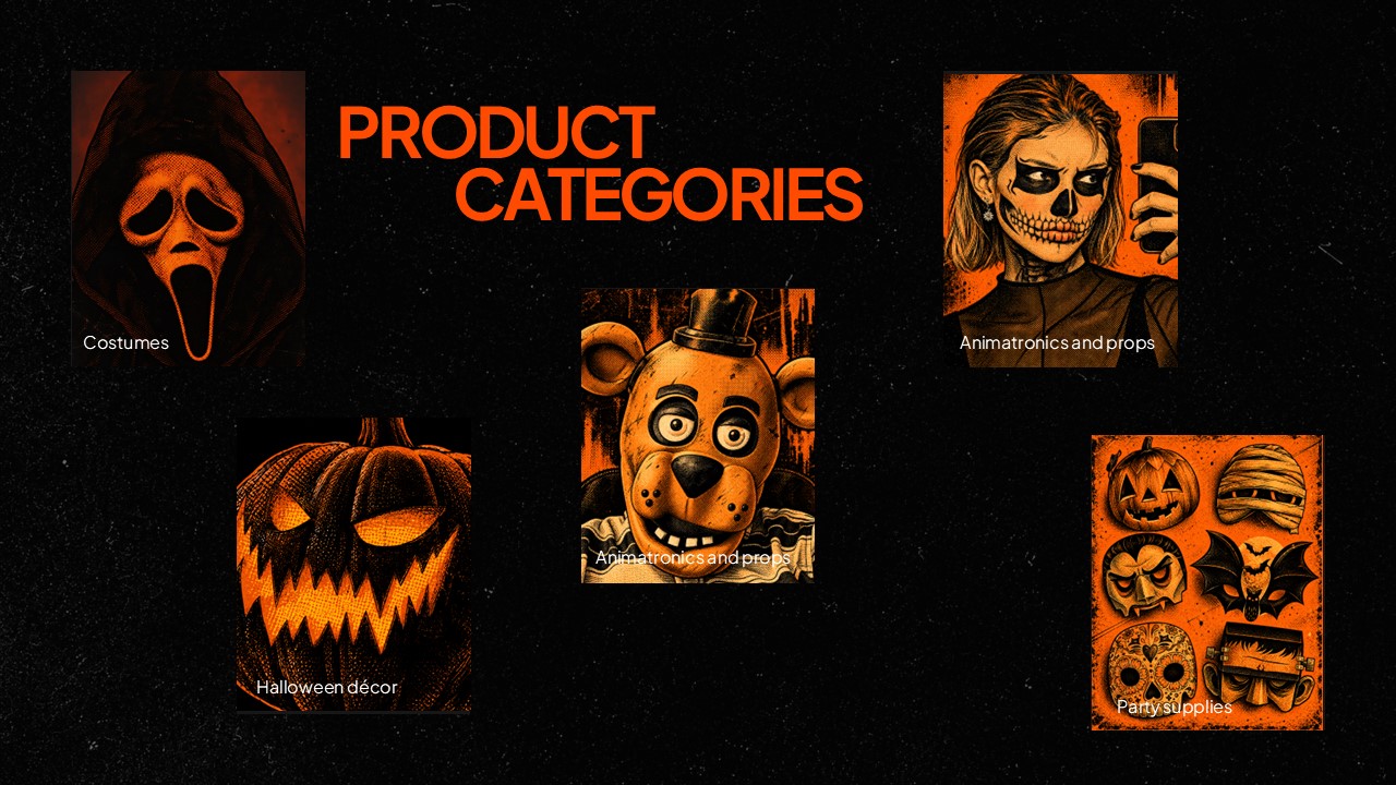 Spirit Halloween Template - Product categories slide to showcase your Halloween merchandise range