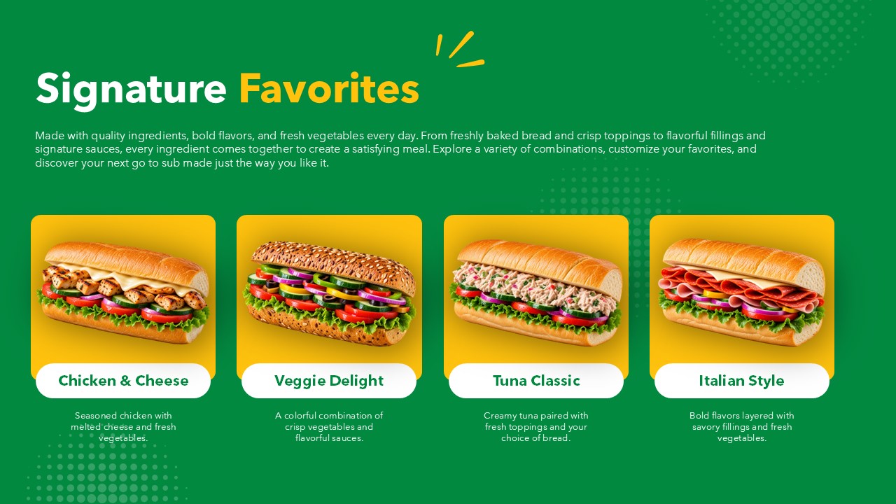 Subway Template customer experience - five-step vertical journey from Select to Enjoy with pill-shaped steps on green background